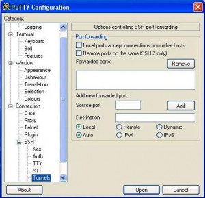 SSH Port Tunneling using PuTTY